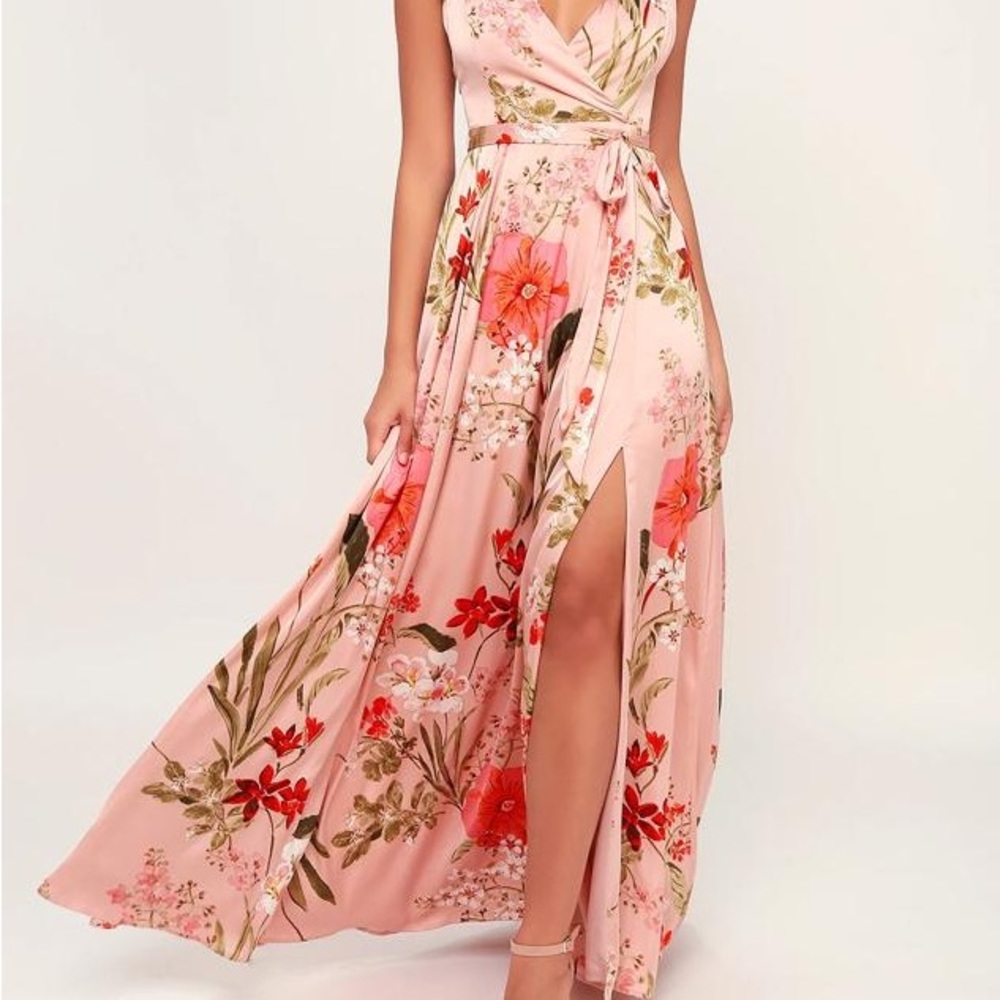 Lulus pink floral satin dress